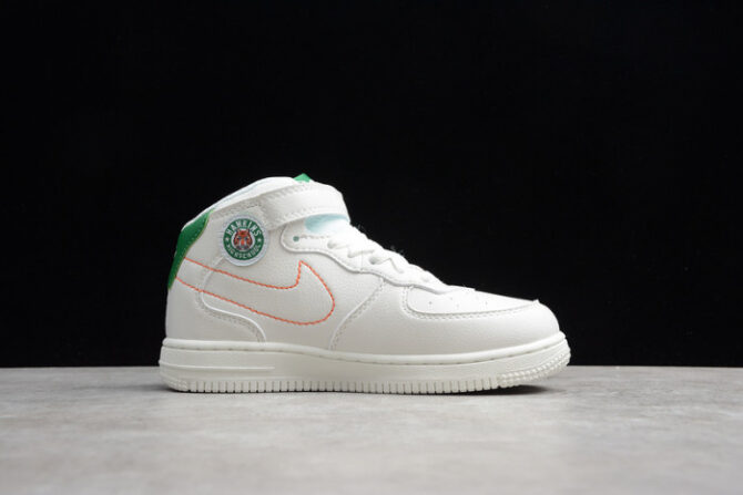 Kids Nike Air Force 1 Mid 07 White Green Orange 314193-100 - Image 3