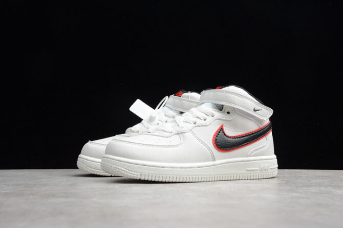 Kids Nike Air Force 1 Mid 07 White Black Red 314197-101 - Image 9