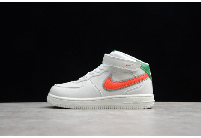 Kids Nike Air Force 1 Mid 07 White Green Orange 314193-100 - Image 6