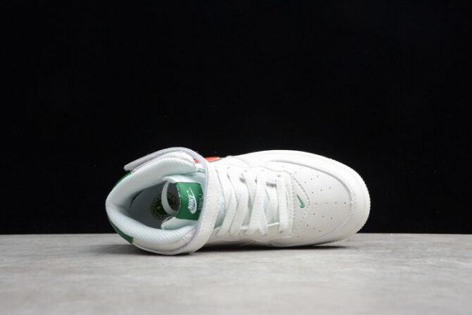 Kids Nike Air Force 1 Mid 07 White Green Orange 314193-100 - Image 2