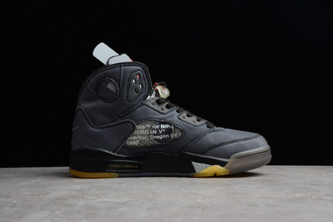 Air Jordan 5 Retro O-W Black/Muslin-Fire Red CT8480-001 - Image 7