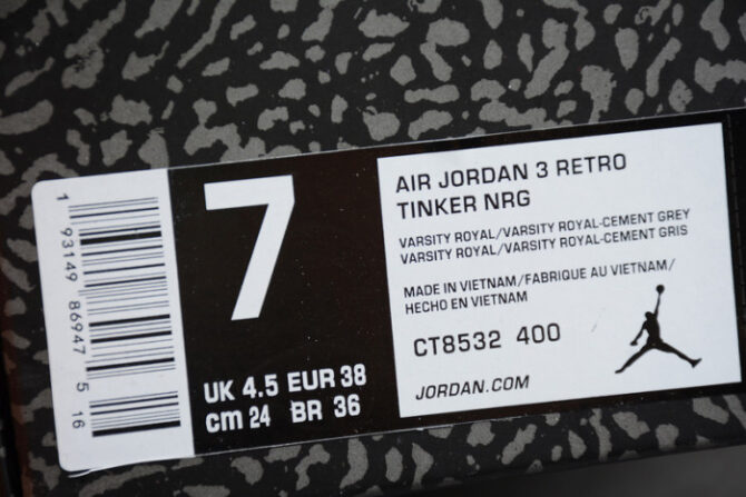 Air Jordan 3 Retro Varsity Royal Cement CT8532-400 - Image 2