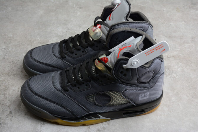 Air Jordan 5 Retro O-W Black/Muslin-Fire Red CT8480-001 - Image 6