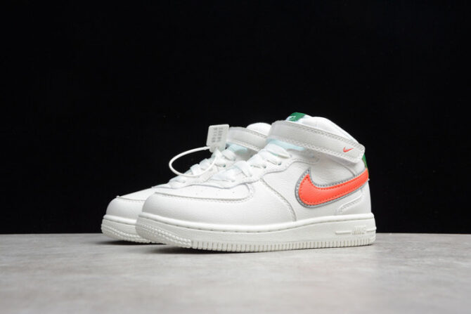 Kids Nike Air Force 1 Mid 07 White Green Orange 314193-100 - Image 5