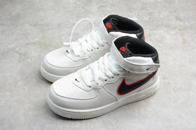 Kids Nike Air Force 1 Mid 07 White Black Red 314197-101 - Image 3